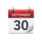 September  30. Vector flat daily calendar icon. Date and time