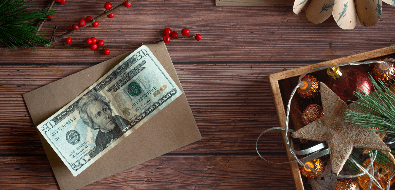 Twenty Dollar Bill with Christmas Decorations